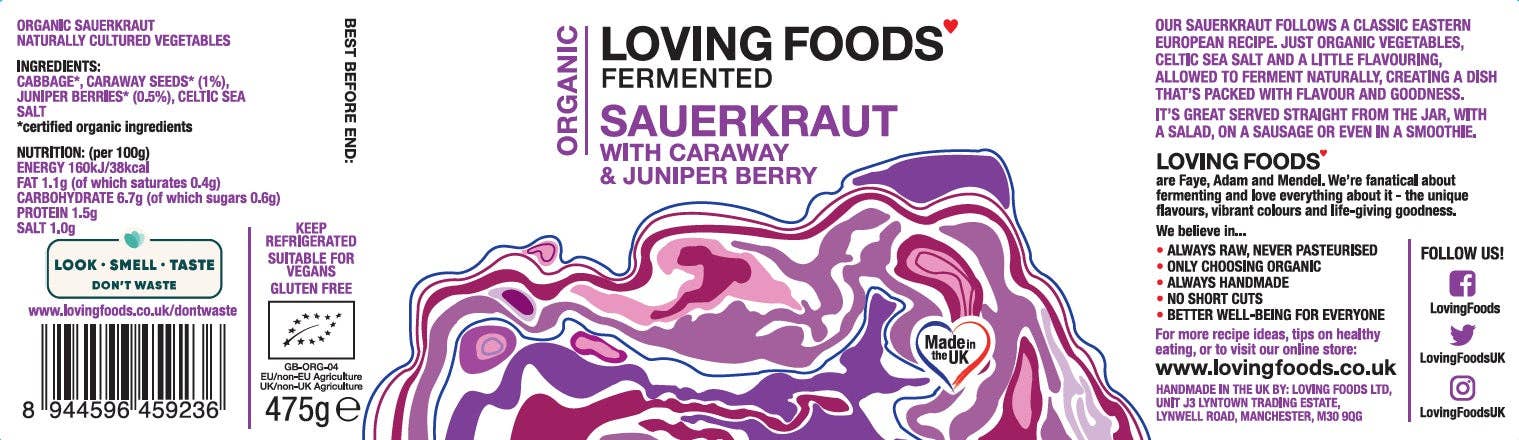 Organic Sauerkraut - Caraway & Juniper Berry: 475g